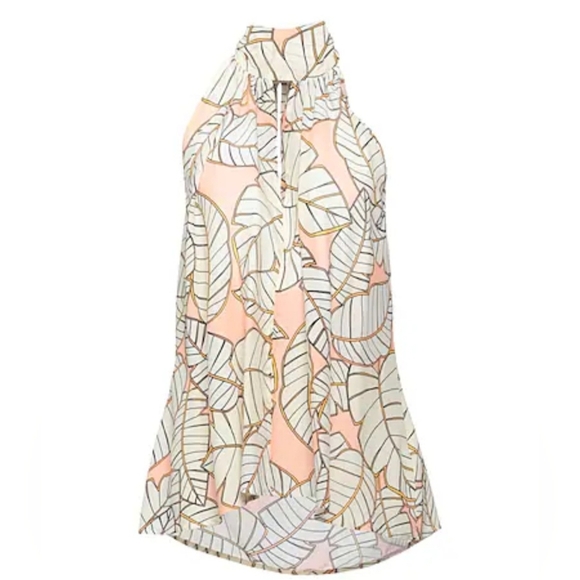 🎉HOST PICK🎉SFIZIO Studio Italy Silk Viscose Leaf Halter Top Beige Ivory 40 M 6 - Picture 8 of 10